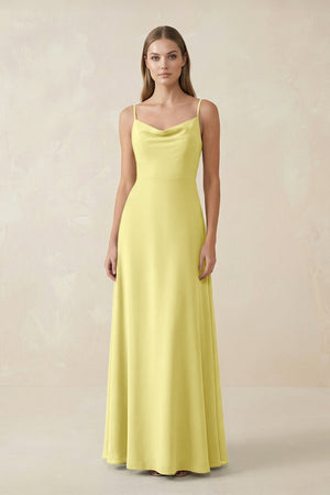 Cami Strap A - Line Chiffon Bridesmaid Dress in Buttercup - KissProm Bridesmaid Dresses
