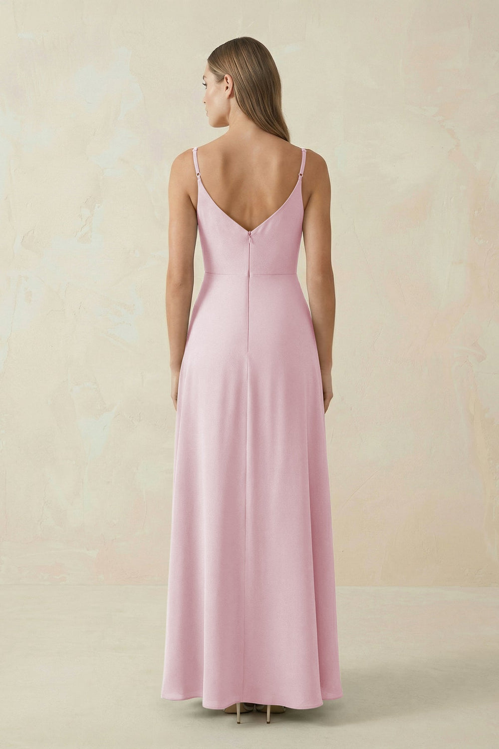 Cami Strap A - Line Chiffon Bridesmaid Dress in Candy Pink - KissProm Bridesmaid Dresses