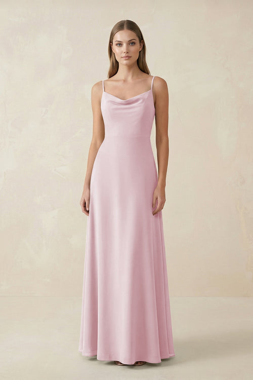Cami Strap A - Line Chiffon Bridesmaid Dress in Candy Pink - KissProm Bridesmaid Dresses