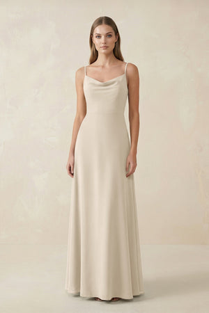 Cami Strap A - Line Chiffon Bridesmaid Dress in Champagne - KissProm Bridesmaid Dresses