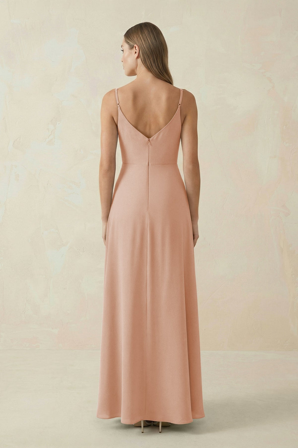 Cami Strap A - Line Chiffon Bridesmaid Dress in Champagne Rose - KissProm Bridesmaid Dresses