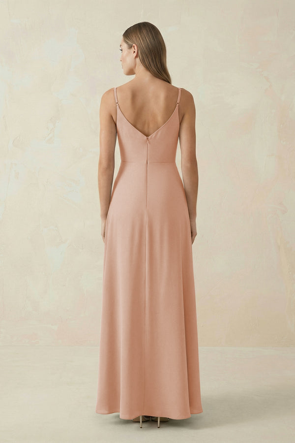Cami Strap A - Line Chiffon Bridesmaid Dress in Champagne Rose - KissProm Bridesmaid Dresses