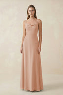 Cami Strap A - Line Chiffon Bridesmaid Dress in Champagne Rose - KissProm Bridesmaid Dresses