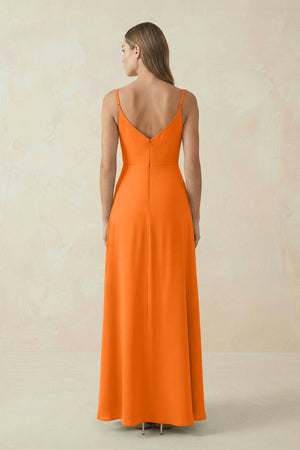Cami Strap A - Line Chiffon Bridesmaid Dress in Cinnamon - KissProm Bridesmaid Dresses
