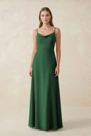 Cami Strap A - Line Chiffon Bridesmaid Dress in Dark Green - KissProm Bridesmaid Dresses