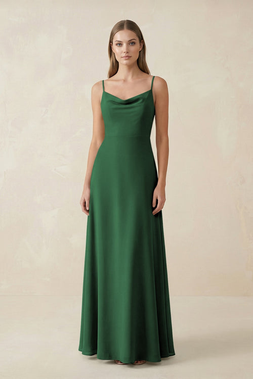 Cami Strap A - Line Chiffon Bridesmaid Dress in Dark Green - KissProm Bridesmaid Dresses