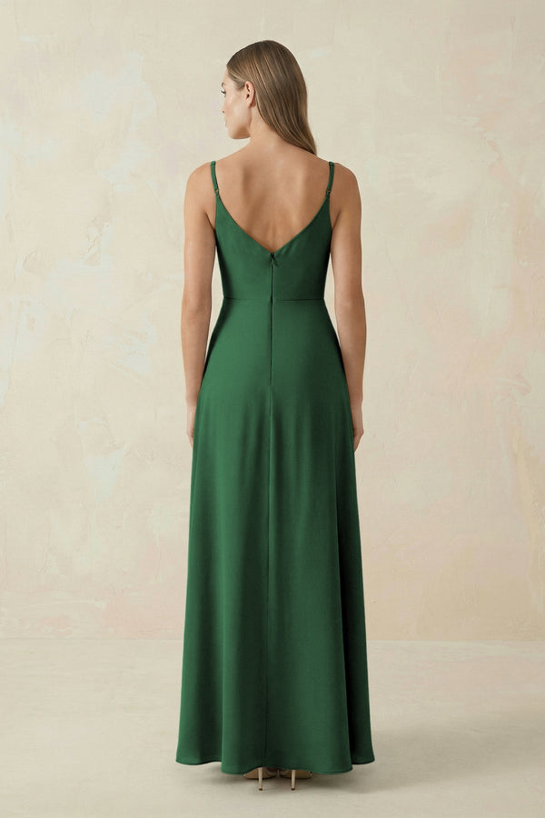 Cami Strap A - Line Chiffon Bridesmaid Dress in Dark Green - KissProm Bridesmaid Dresses