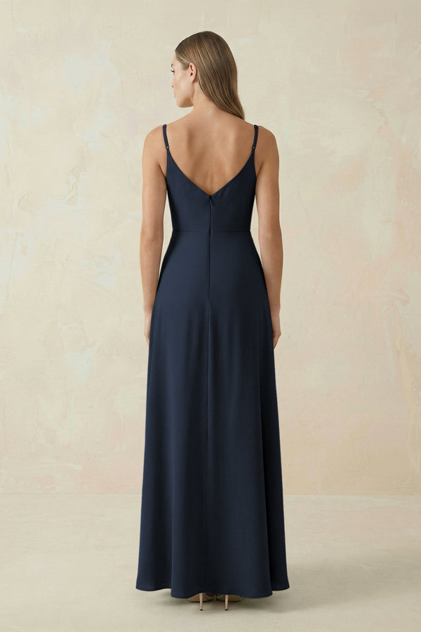 Cami Strap A - Line Chiffon Bridesmaid Dress in Dark Navy - KissProm Bridesmaid Dresses
