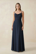 Cami Strap A - Line Chiffon Bridesmaid Dress in Dark Navy - KissProm Bridesmaid Dresses