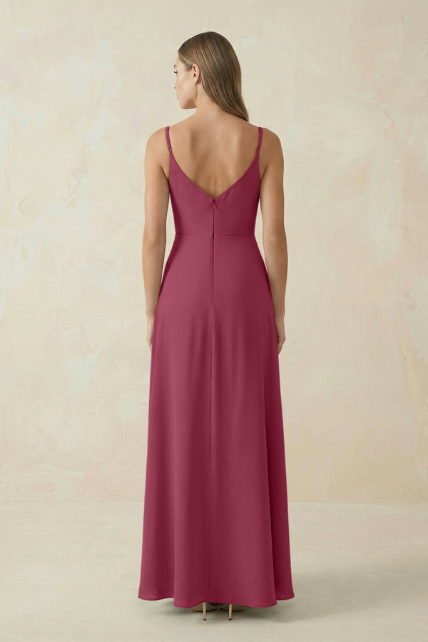 Cami Strap A - Line Chiffon Bridesmaid Dress in Desert Rose - KissProm Bridesmaid Dresses