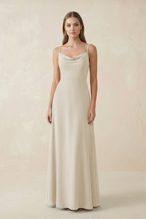 Cami Strap A - Line Chiffon Bridesmaid Dress in Dove Gray - KissProm Bridesmaid Dresses