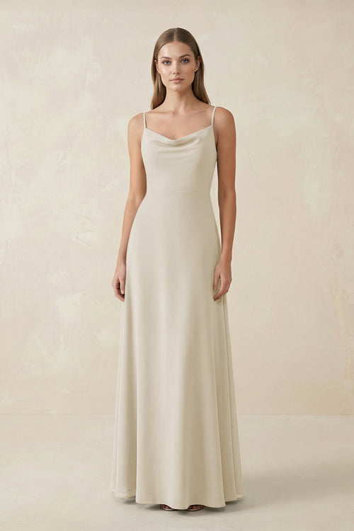 Cami Strap A - Line Chiffon Bridesmaid Dress in Dove Gray - KissProm Bridesmaid Dresses