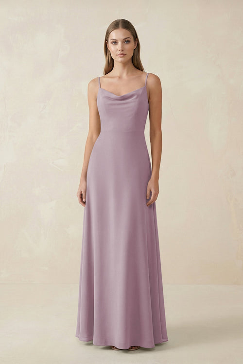 Cami Strap A - Line Chiffon Bridesmaid Dress in Dusk - KissProm Bridesmaid Dresses