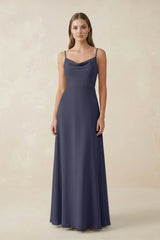 Cami Strap A - Line Chiffon Bridesmaid Dress in Dusk Blue - KissProm Bridesmaid Dresses
