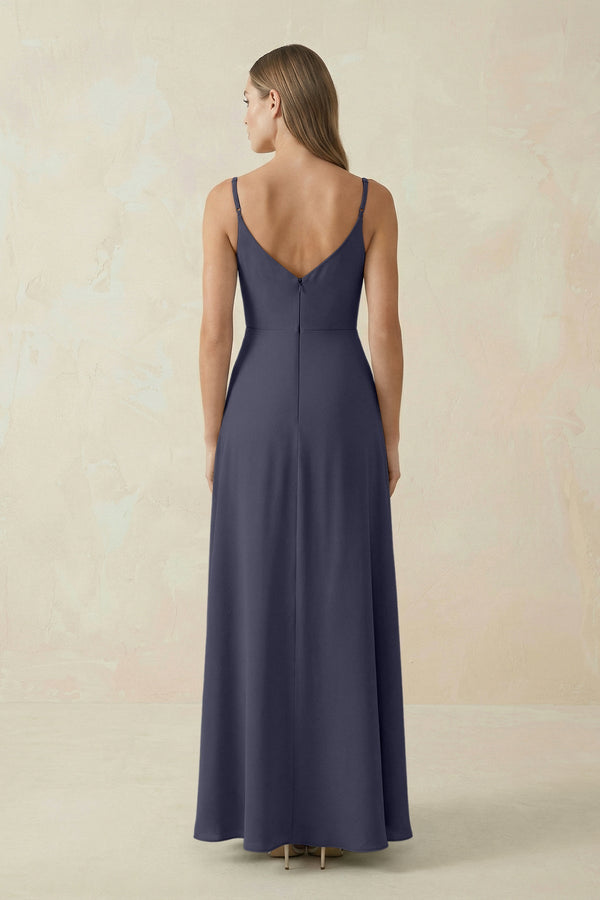 Cami Strap A - Line Chiffon Bridesmaid Dress in Dusk Blue - KissProm Bridesmaid Dresses
