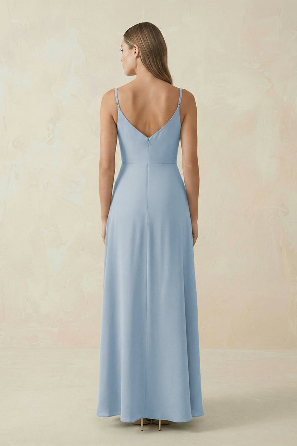 Cami Strap A - Line Chiffon Bridesmaid Dress in Dusty Blue - KissProm Bridesmaid Dresses