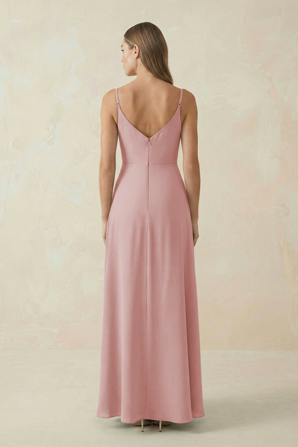 Cami Strap A - Line Chiffon Bridesmaid Dress in Dusty Rose - KissProm Bridesmaid Dresses