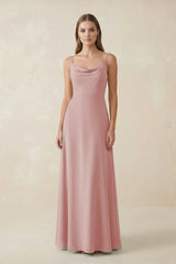 Cami Strap A - Line Chiffon Bridesmaid Dress in Dusty Rose - KissProm Bridesmaid Dresses