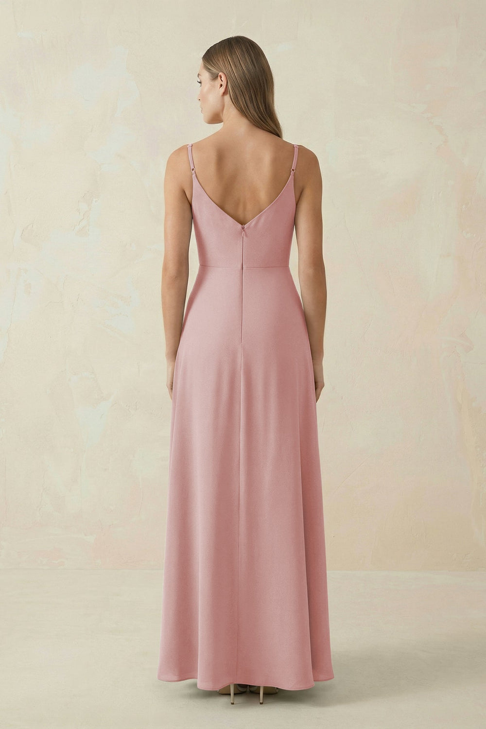 Cami Strap A - Line Chiffon Bridesmaid Dress in Dusty Rose - KissProm Bridesmaid Dresses