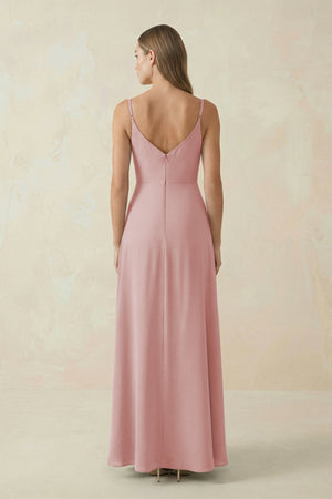Cami Strap A - Line Chiffon Bridesmaid Dress in Dusty Rose - KissProm Bridesmaid Dresses
