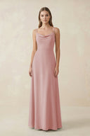 Cami Strap A - Line Chiffon Bridesmaid Dress in Dusty Rose - KissProm Bridesmaid Dresses
