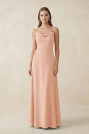Cami Strap A - Line Chiffon Bridesmaid Dress in English Rose - KissProm Bridesmaid Dresses
