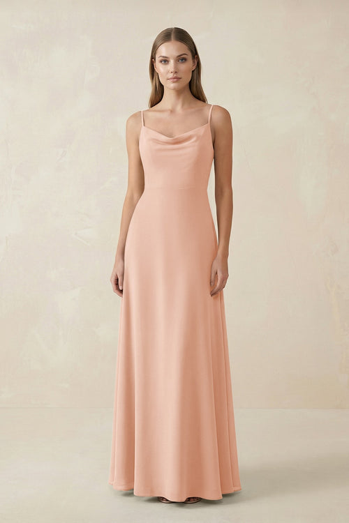 Cami Strap A - Line Chiffon Bridesmaid Dress in English Rose - KissProm Bridesmaid Dresses