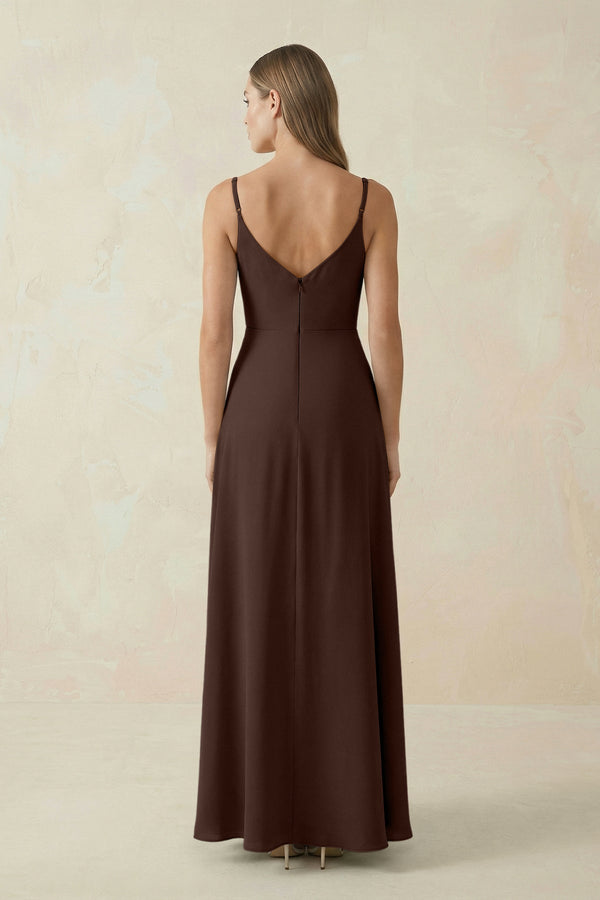 Cami Strap A - Line Chiffon Bridesmaid Dress in Espresso - KissProm Bridesmaid Dresses