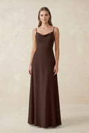 Cami Strap A - Line Chiffon Bridesmaid Dress in Espresso - KissProm Bridesmaid Dresses