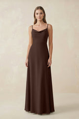 Cami Strap A - Line Chiffon Bridesmaid Dress in Espresso - KissProm Bridesmaid Dresses