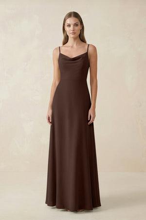 Cami Strap A - Line Chiffon Bridesmaid Dress in Espresso - KissProm Bridesmaid Dresses