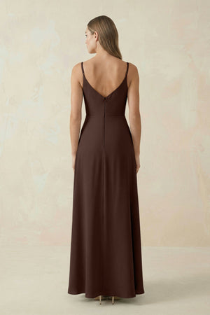 Cami Strap A - Line Chiffon Bridesmaid Dress in Espresso - KissProm Bridesmaid Dresses