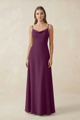 Cami Strap A - Line Chiffon Bridesmaid Dress in Fig - KissProm Bridesmaid Dresses