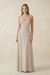 Cami Strap A - Line Chiffon Bridesmaid Dress in Frost - KissProm Bridesmaid Dresses
