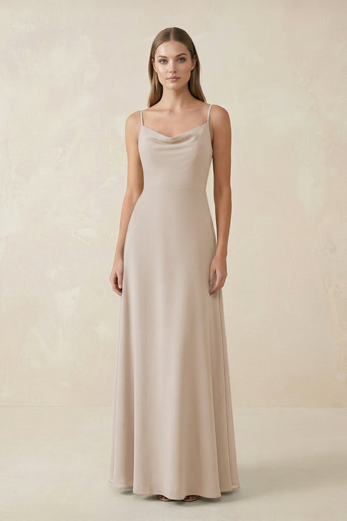 Cami Strap A - Line Chiffon Bridesmaid Dress in Frost - KissProm Bridesmaid Dresses
