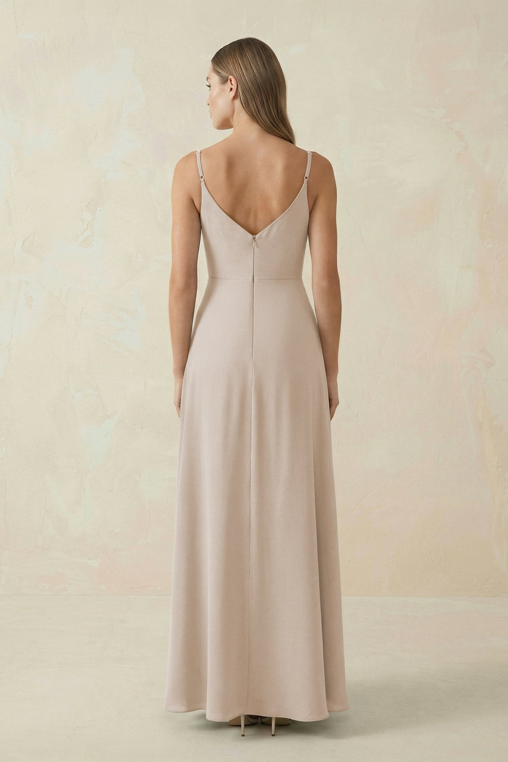 Cami Strap A - Line Chiffon Bridesmaid Dress in Frost - KissProm Bridesmaid Dresses