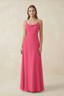 Cami Strap A - Line Chiffon Bridesmaid Dress in Fuchsia - KissProm Bridesmaid Dresses