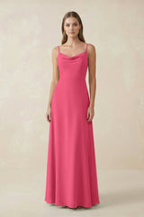 Cami Strap A - Line Chiffon Bridesmaid Dress in Fuchsia - KissProm Bridesmaid Dresses