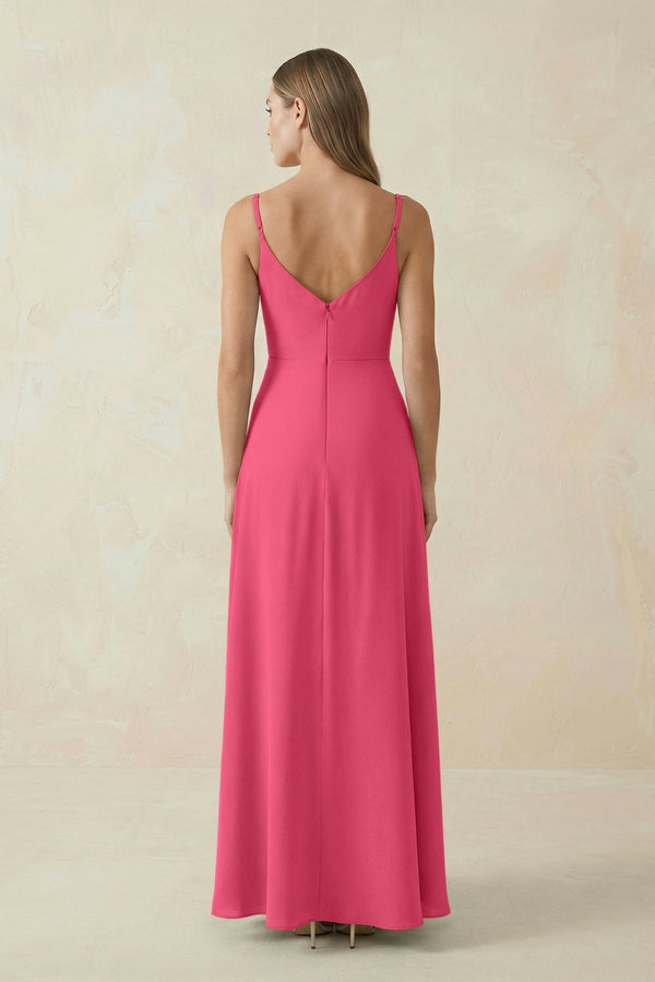 Cami Strap A - Line Chiffon Bridesmaid Dress in Fuchsia - KissProm Bridesmaid Dresses