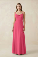 Cami Strap A - Line Chiffon Bridesmaid Dress in Fuchsia - KissProm Bridesmaid Dresses