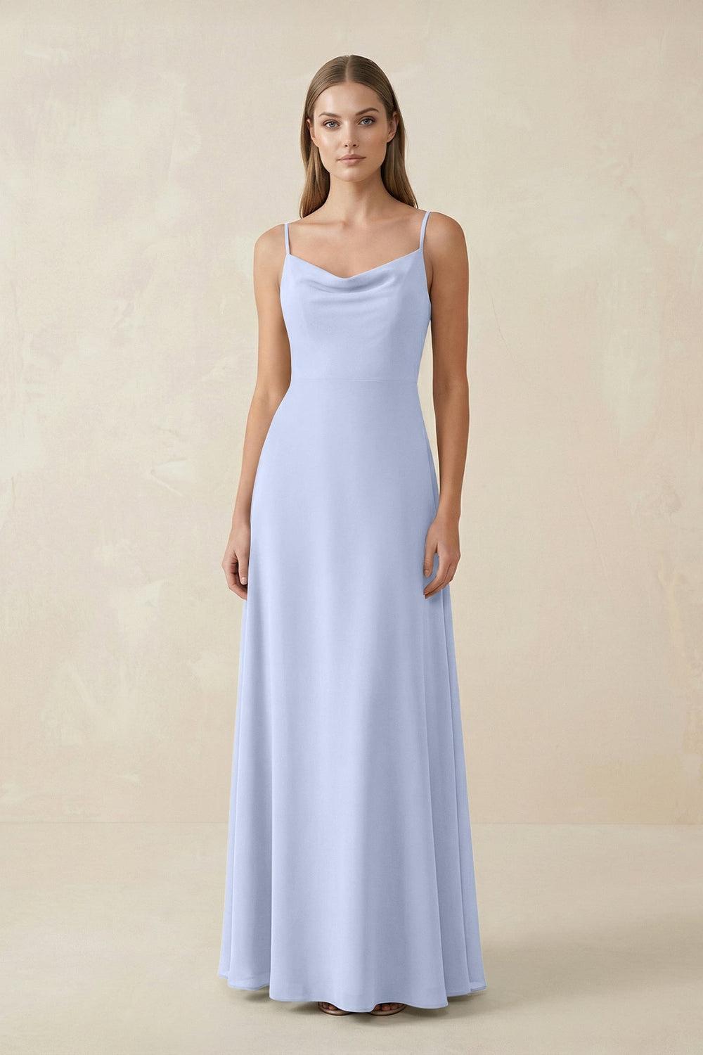 Cami Strap A - Line Chiffon Bridesmaid Dress in Ice - KissProm Bridesmaid Dresses