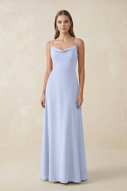 Cami Strap A - Line Chiffon Bridesmaid Dress in Ice - KissProm Bridesmaid Dresses