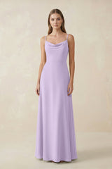 Cami Strap A - Line Chiffon Bridesmaid Dress in Lavender - KissProm Bridesmaid Dresses