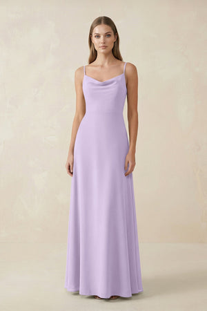 Cami Strap A - Line Chiffon Bridesmaid Dress in Lavender - KissProm Bridesmaid Dresses