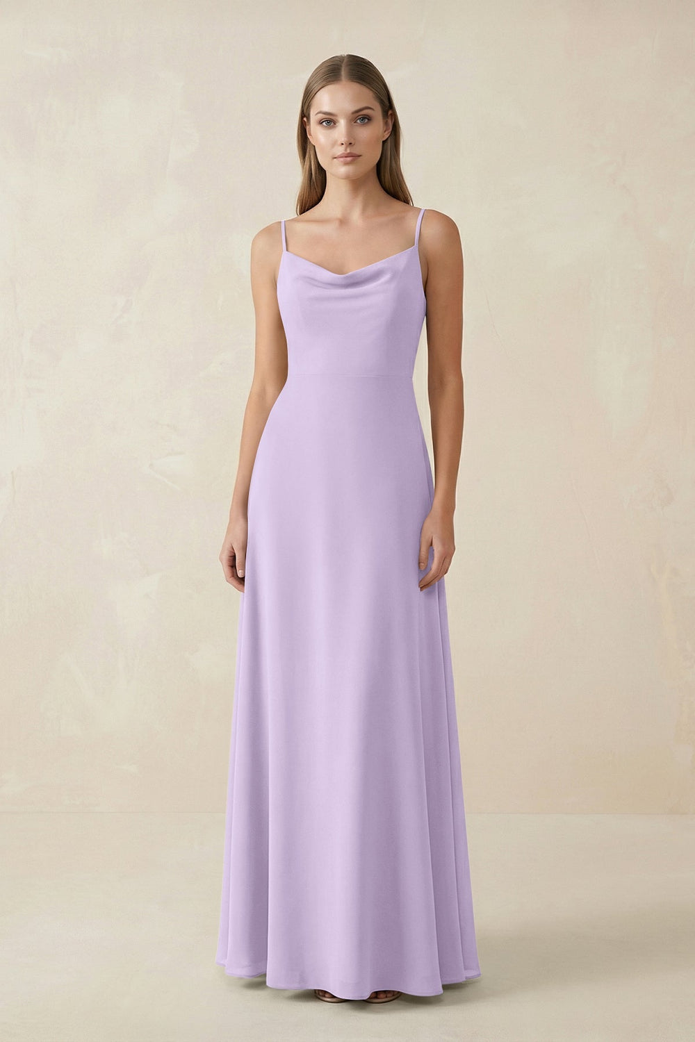 Cami Strap A - Line Chiffon Bridesmaid Dress in Lavender - KissProm Bridesmaid Dresses