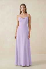 Cami Strap A - Line Chiffon Bridesmaid Dress in Lavender - KissProm Bridesmaid Dresses