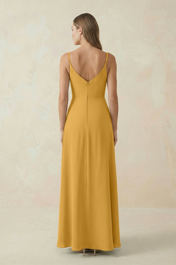 Cami Strap A - Line Chiffon Bridesmaid Dress in Marigold - KissProm Bridesmaid Dresses