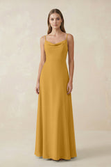 Cami Strap A - Line Chiffon Bridesmaid Dress in Marigold - KissProm Bridesmaid Dresses