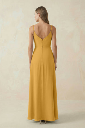 Cami Strap A - Line Chiffon Bridesmaid Dress in Marigold - KissProm Bridesmaid Dresses