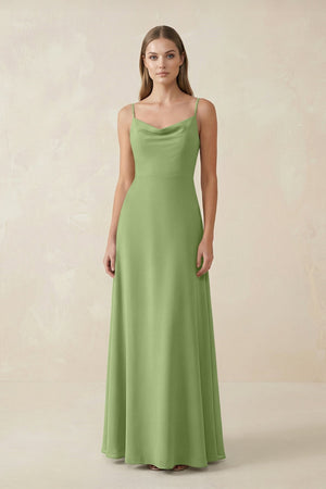 Cami Strap A - Line Chiffon Bridesmaid Dress in Matcha - KissProm Bridesmaid Dresses